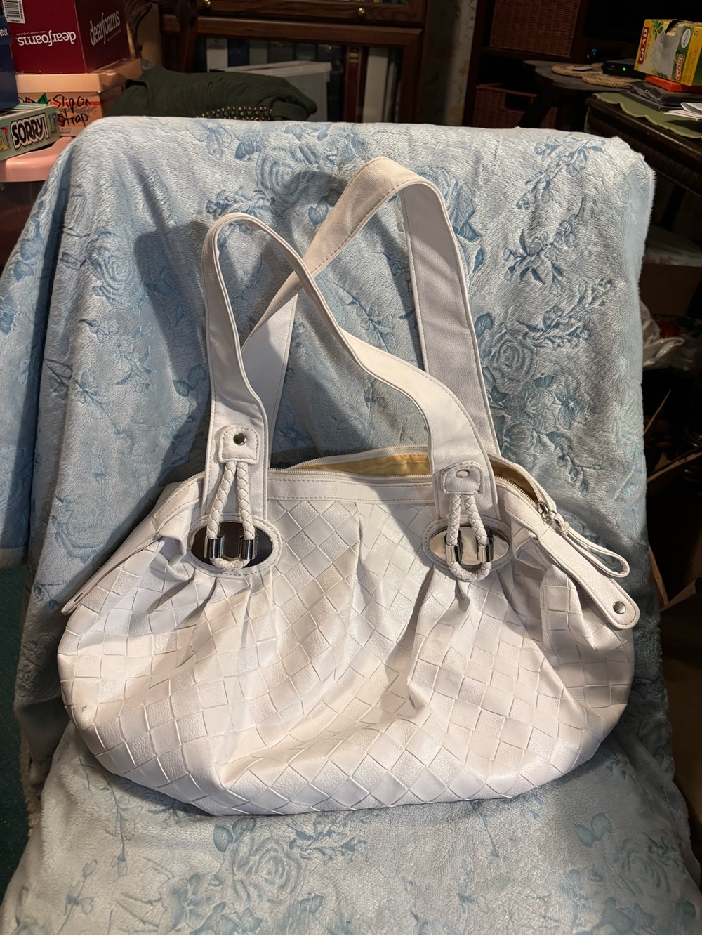 White faux Leather Bag - Stylish Everyday Shoulder Bag